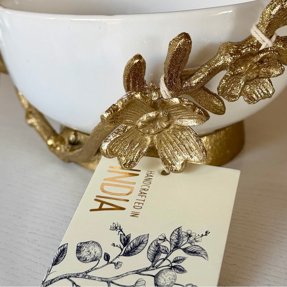 White Ceramic Bowl with Gold Branch Design - Picture 6 of 11